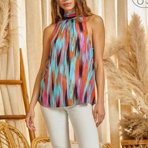 NWT Watercolor Halter Neckline Top with Back Neck Tie